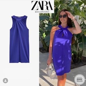 Zara Blue Knotted Mini Dress Size Small NWT New